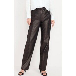Old Navy High-Rise OG Loose Jeans Secret Smooth Pocket Black Shine Sparkly Sz 12